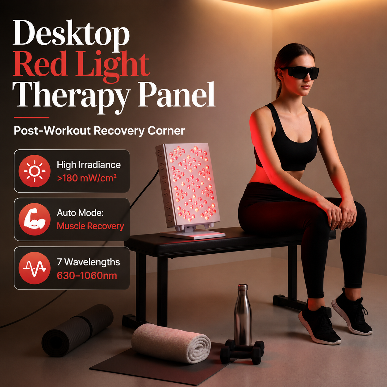 2026 Red Light Therapy Panel 7 Wavelengths 630-1060nm Desktop 0-1000Hz Pulsing CE Home Office Wellness OEM Custom Manufacturer