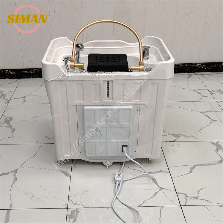 Siman Newest Modern Barber Shop Head Spa Equipment With Waste Water Tank Hair Washing Sink Electric Massage Shampoo Bed Basin