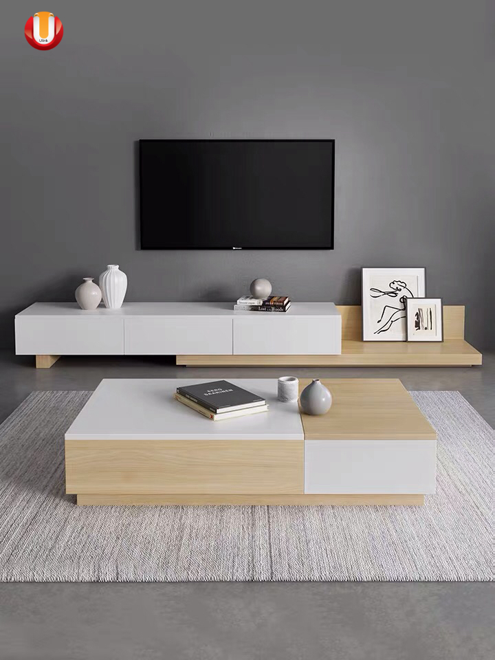 Wholesale Tea Table Glass Top Coffee Table with Storage Modern Center Table Wooden TV Stand