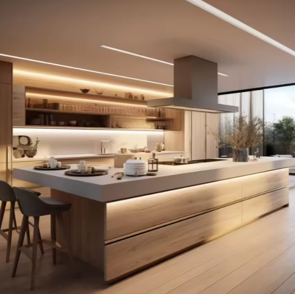 High Quality Modern Modular Solid Wood Cabinets High End Kitchen Cabinets with Backsplash for Home Pantry