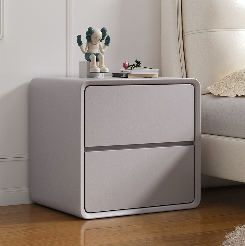 Nordic Luxury Smart Bedside Table Wood White Black Dark Brown Beige Gray Cream Style Nightstand