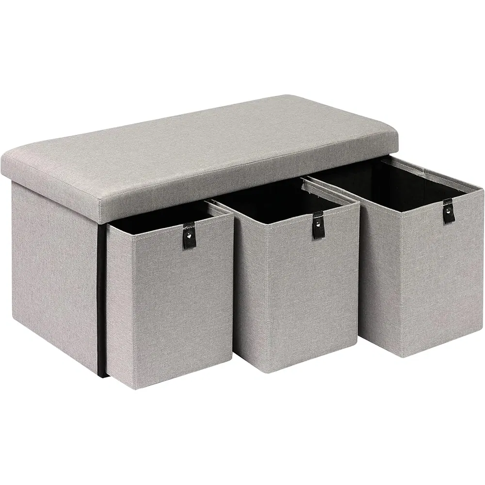Multi-Function Fabric Collapsible Folding Storage Ottoman Bench Chest for Entryway with Drawers
