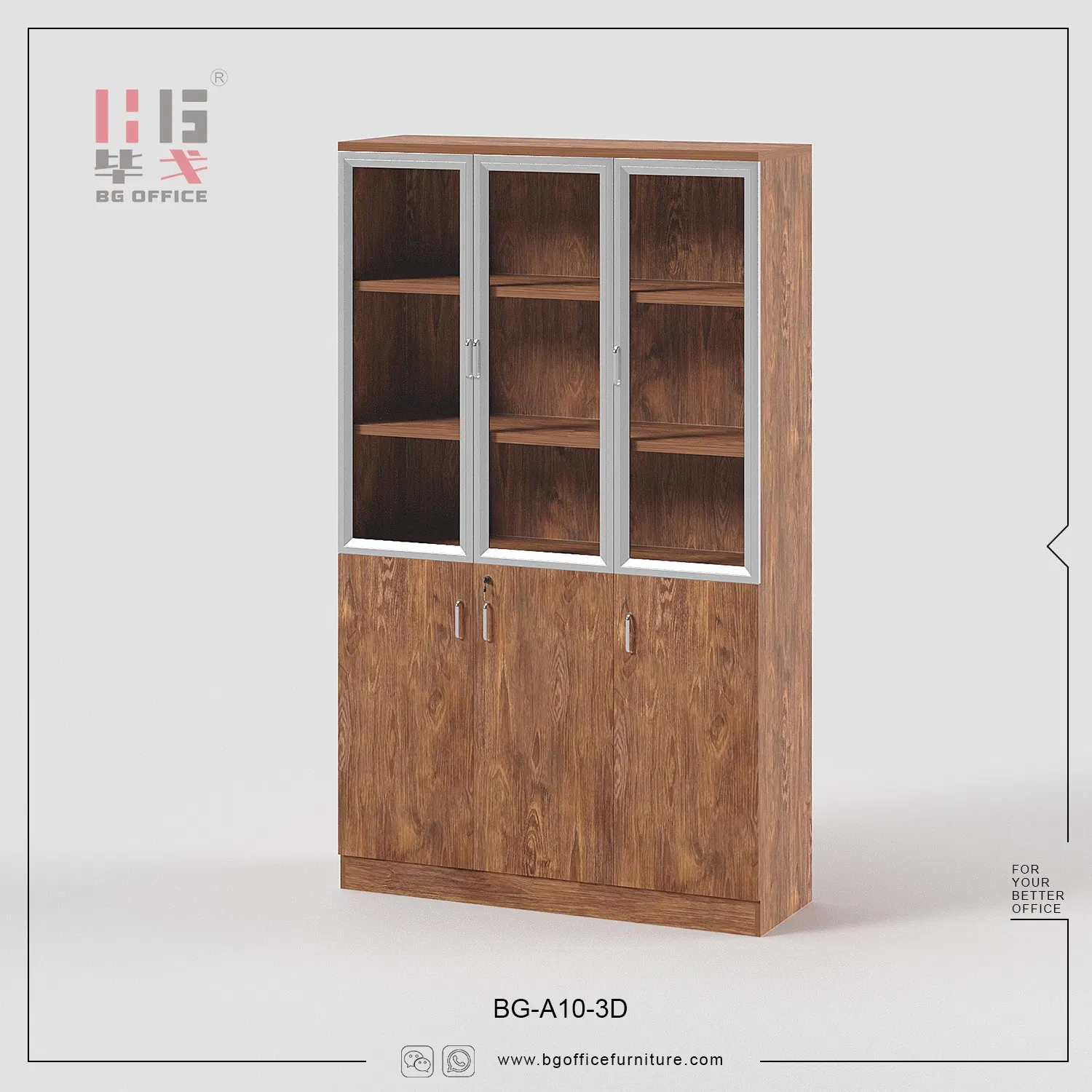 Modern Furniture Library Bookcase 3 Doors Filing Cabinet Wooden Office Bookshelf