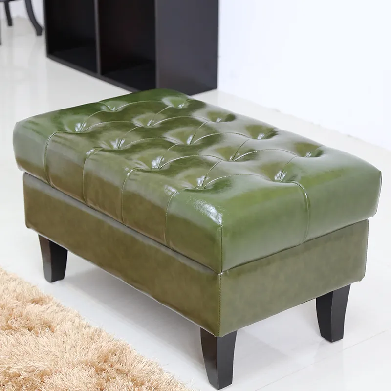 Yellow Leather Ottoman