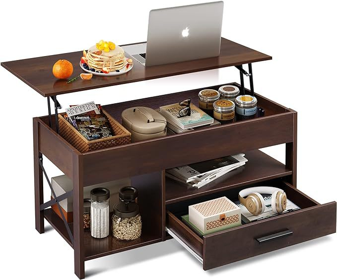 Lift Coffee Table Storage Concealed Compartments Metal Frame