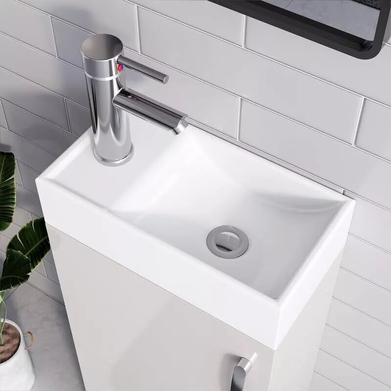 White Floor Standing Bathroom Vanity with Ceramic Basin 400mm