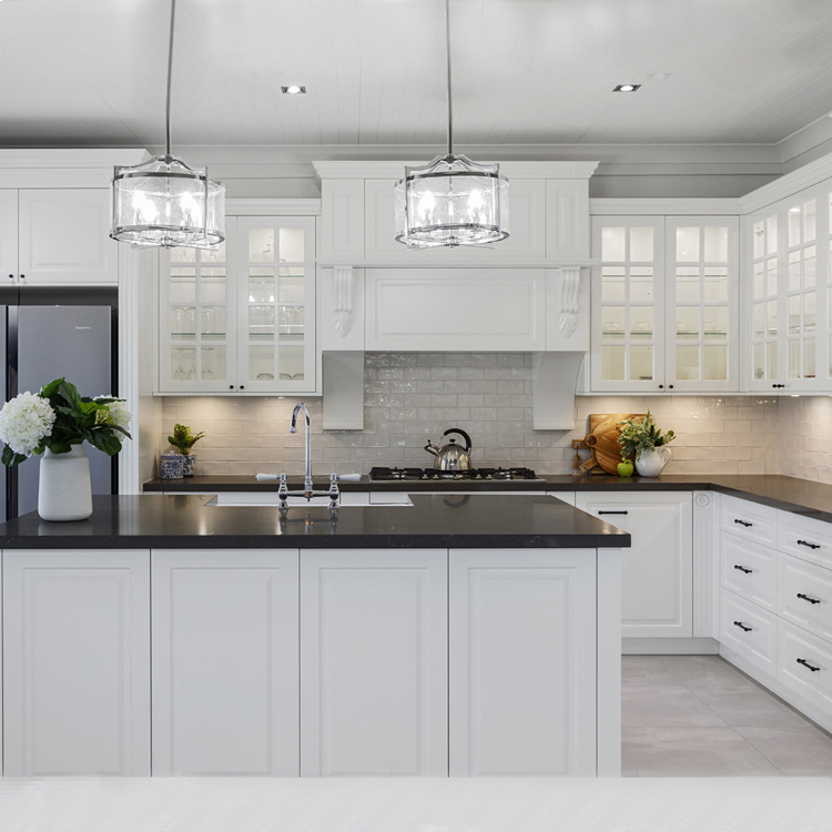 Custom Kitchen Furniture Modern Style White Island Shaker Plywood Pantry Storage Wood Modern Kitchen Cabinet