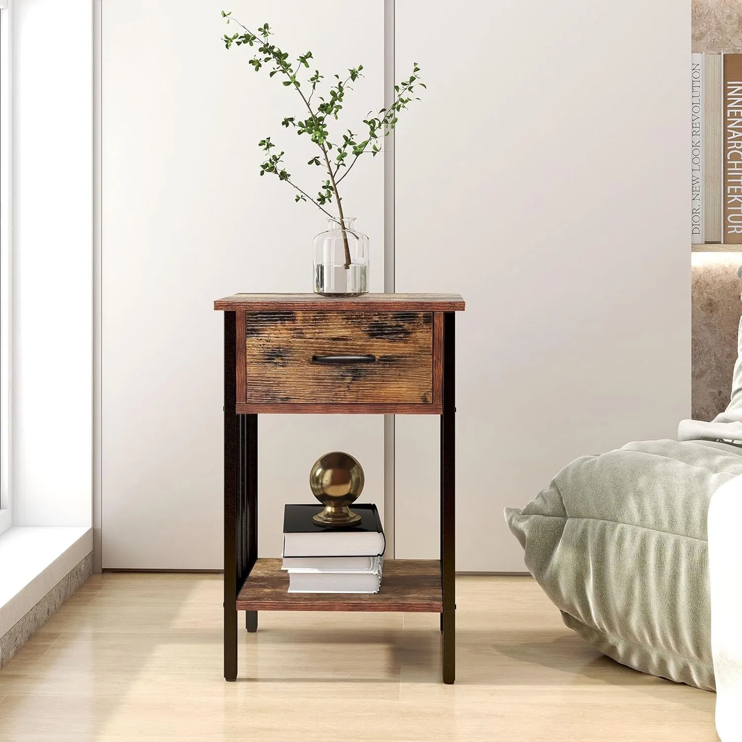 Nightstand, Bedside Table with Drawer, End Table for Living Room