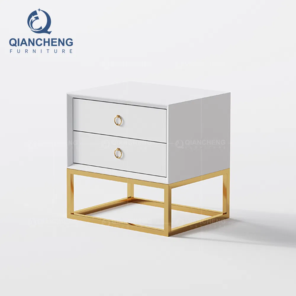Wholesale Stainless Steel Modern Nightstand Two Layer Drawers Bedside Table