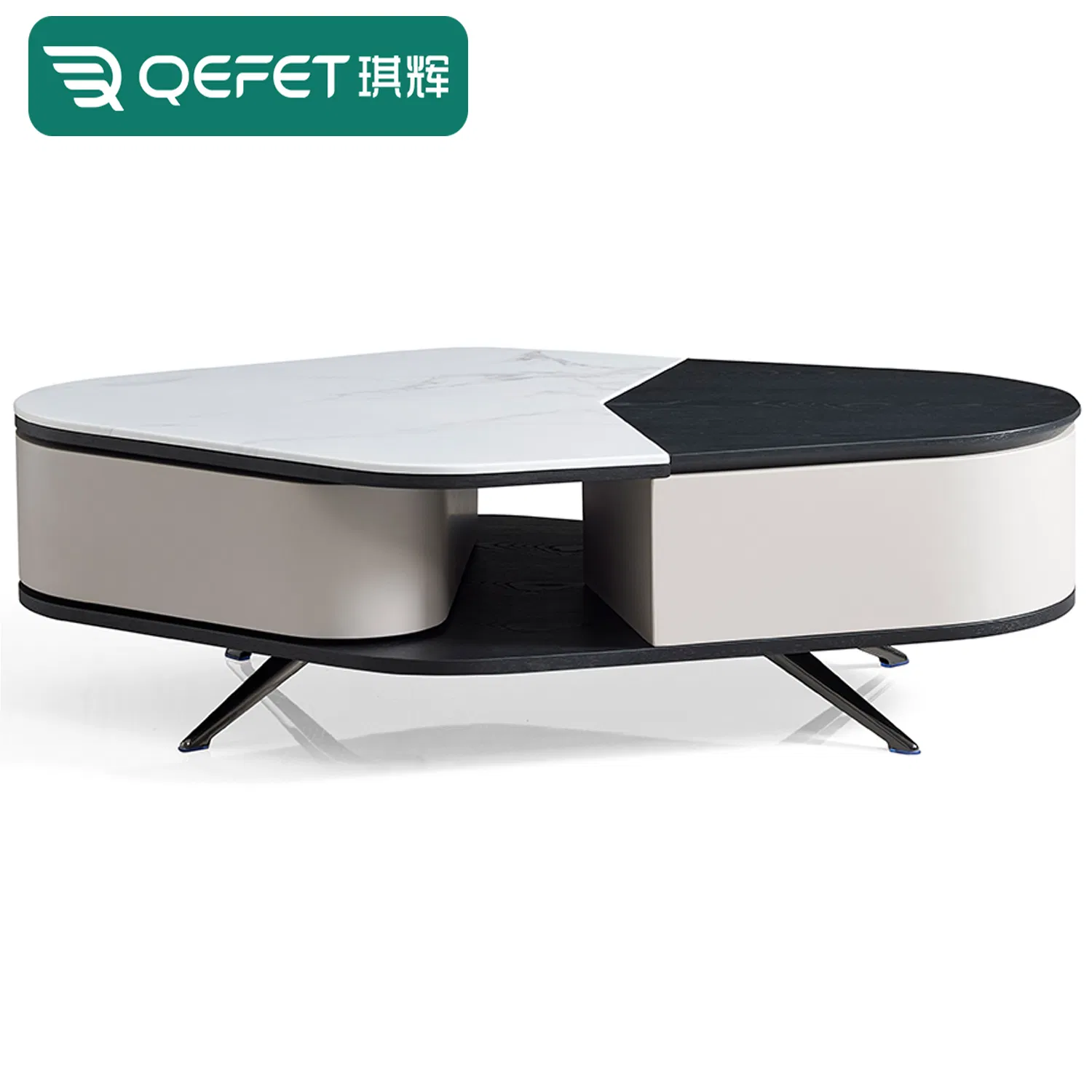 Stylish Modern Coffee Table with Storage and Marble Top