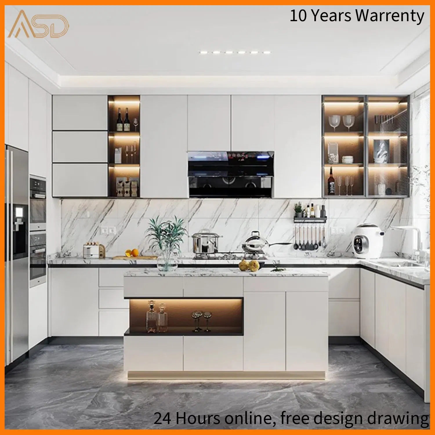 OEM Luxury Modular Design White Modern Stylish Cupboards Wooden Pantry Kitchen Cabinet