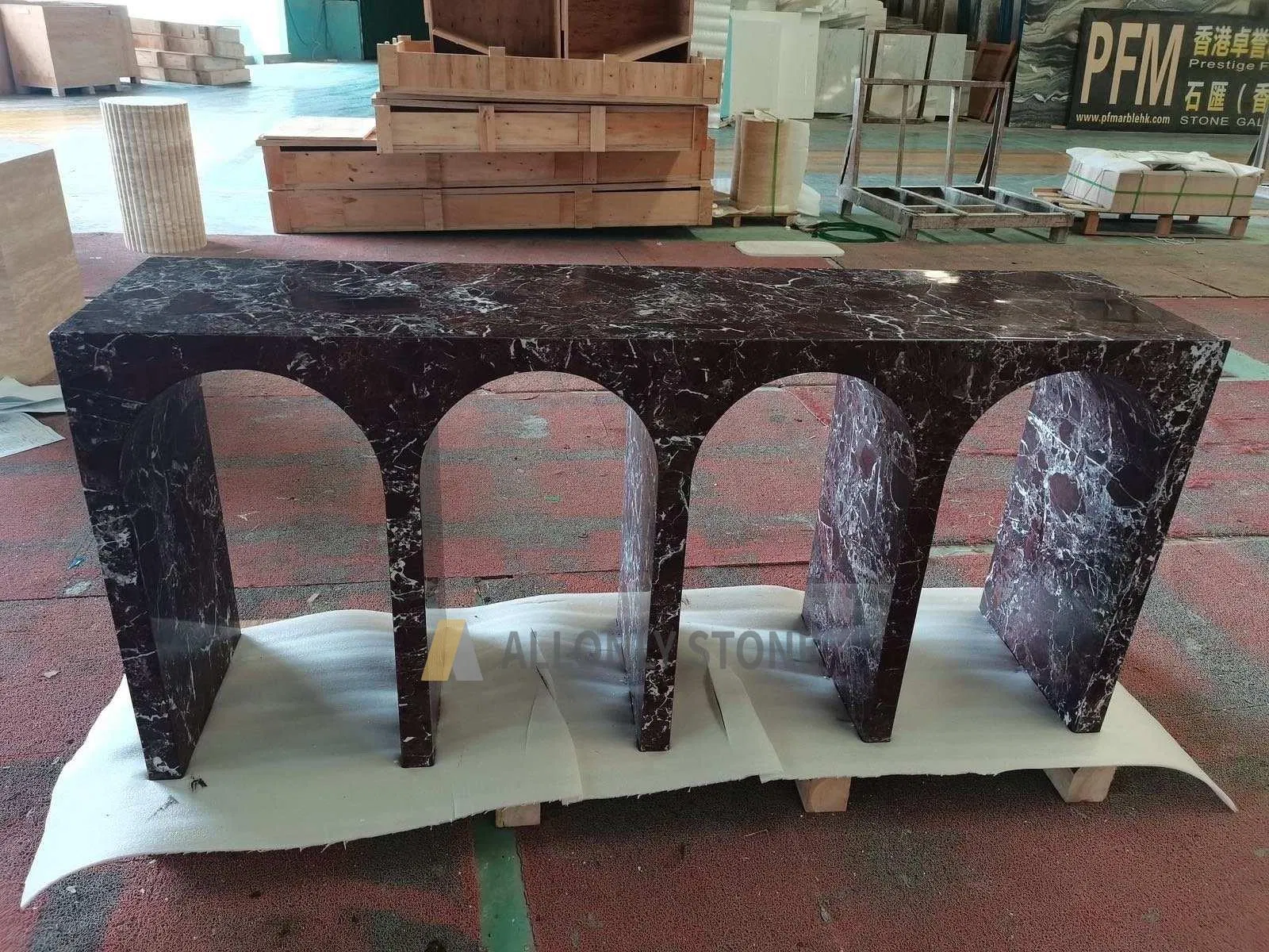 Wholesale Price European Minimalist Style Arch Italian Rosso Levento Red Marble Console Table for Stone Furniture Hallway