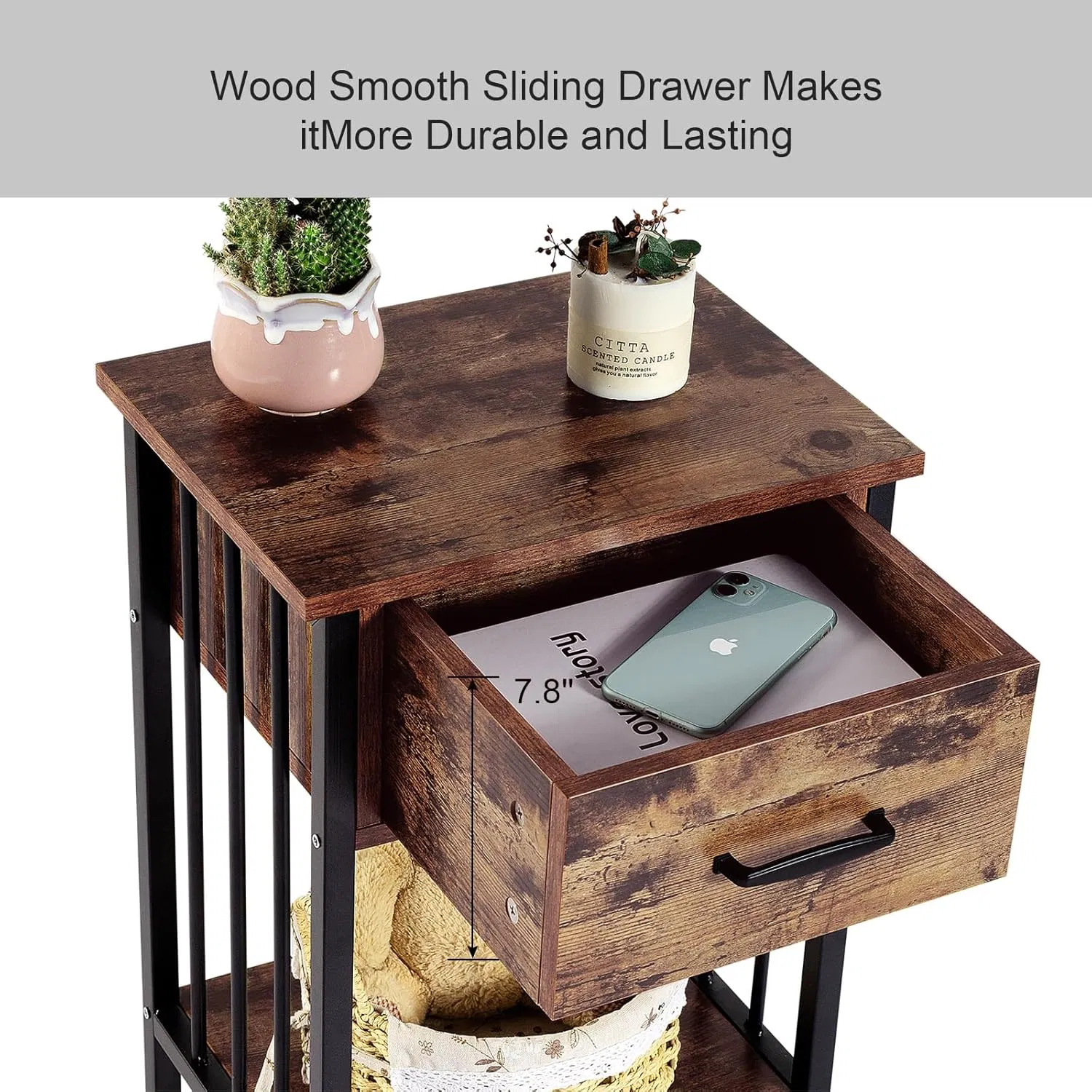 Nightstand, Bedside Table with Drawer, End Table for Living Room