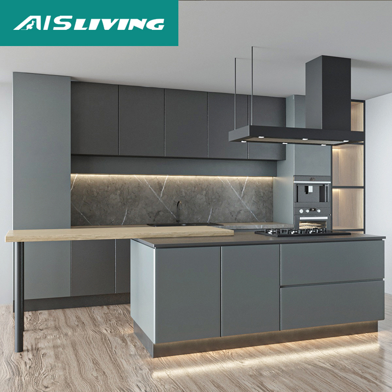 China Dark Gray 12 Inch Deep Aluminum Wall Microwave Pantry Cupboard Unit Painting Over Painted Kitchen Cabinets for Sale