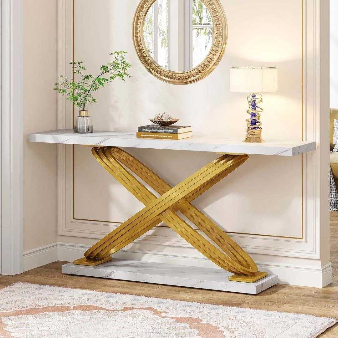 Custom Furniture Metal Base Sintered Stone Top Narrow Entryway Table High End Console Tables