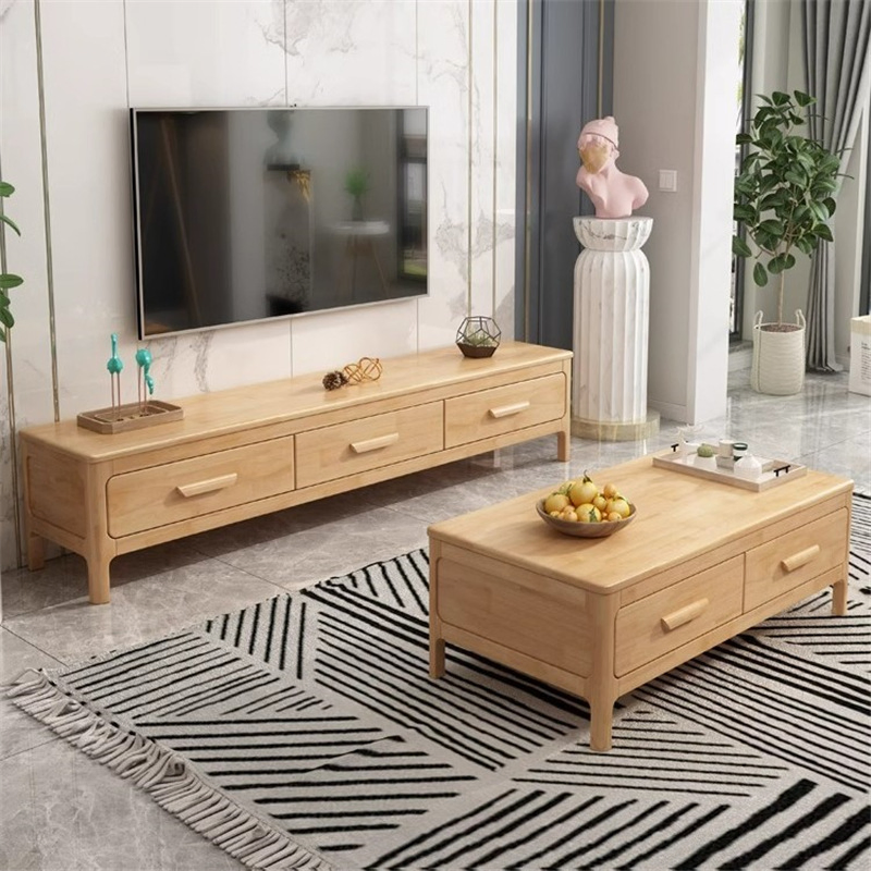 Solid Wood TV Cabinet, Coffee Table and Storage Cabinet Combination