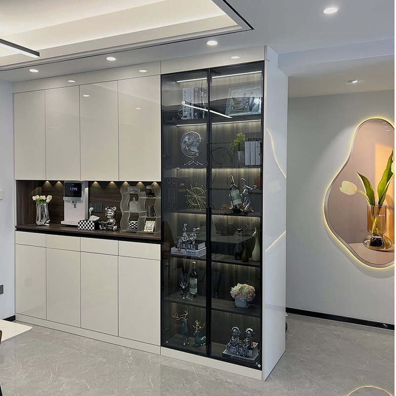 Walnut Metal Cabinet Wooden Furniture Bar Dining Wine Sideboard Multi-Functional Living Room Bedroom Shelf Corner Cabinet Display