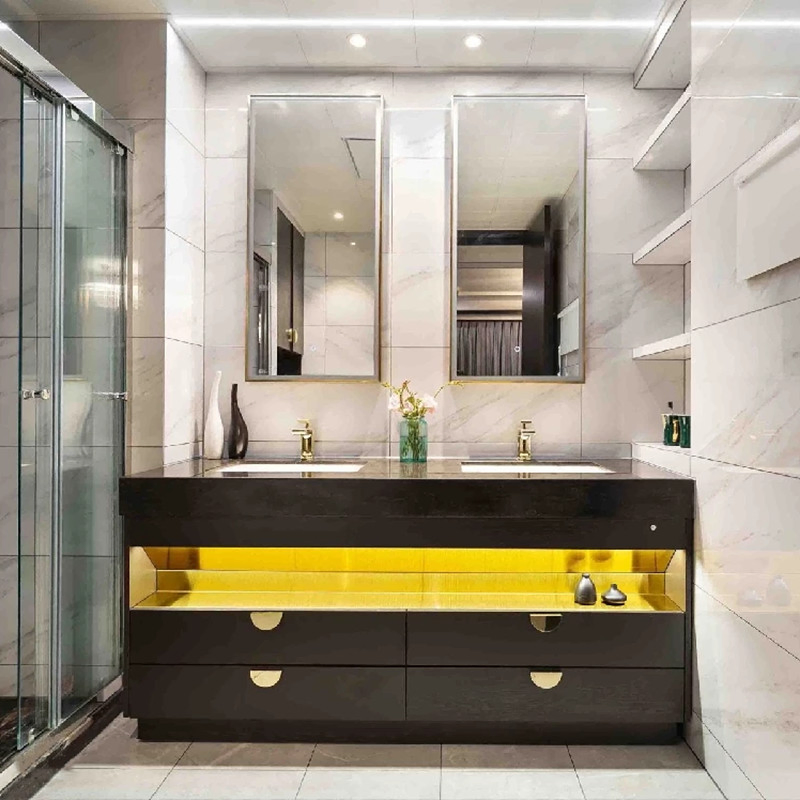 Wholesale Luxury Rubber Wood Chinese Bathroom Vanity with Double Sink for Hotels and Resorts