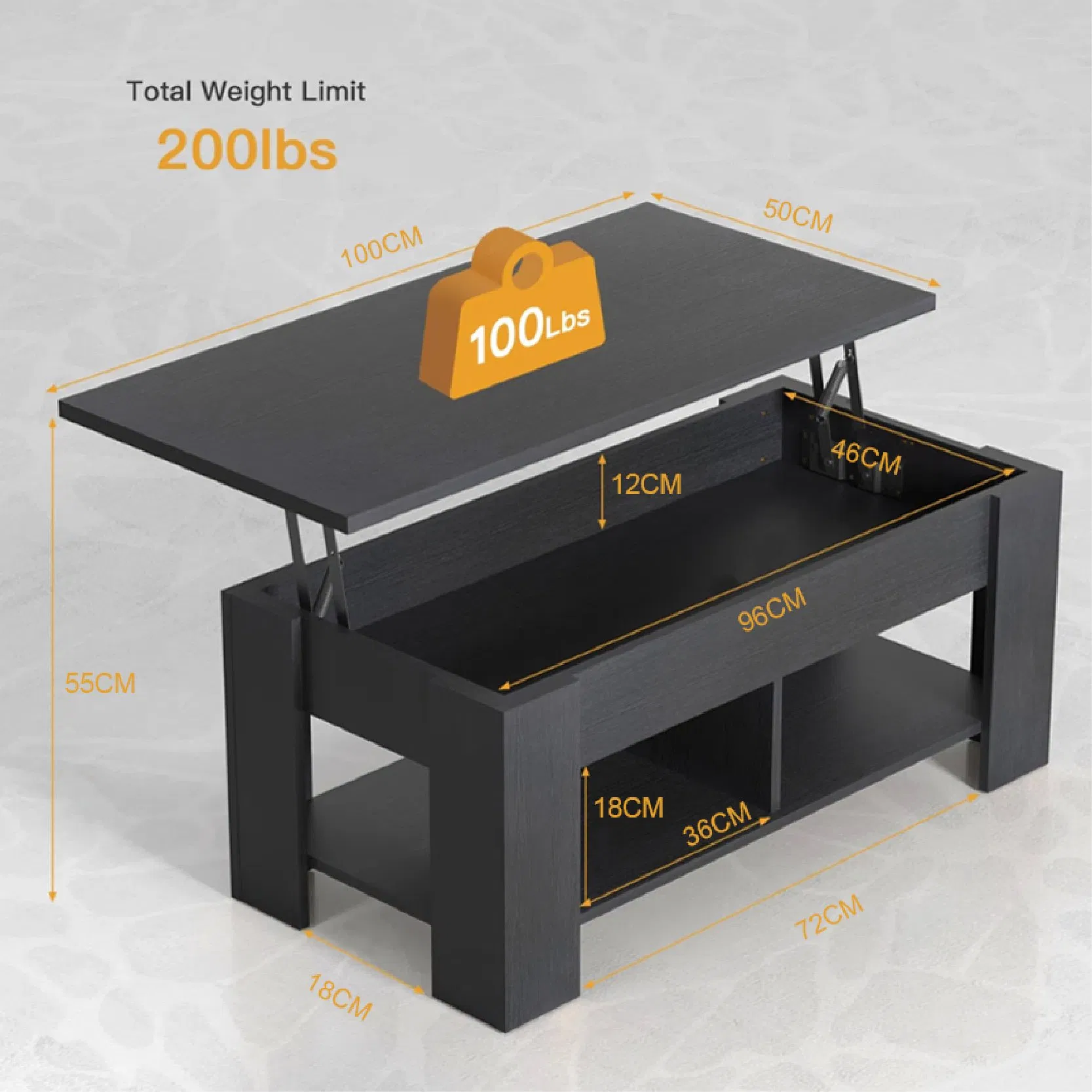 Modern Lifting Platform Coffee Table with Hidden Storage and Low Wooden Legs Side Table