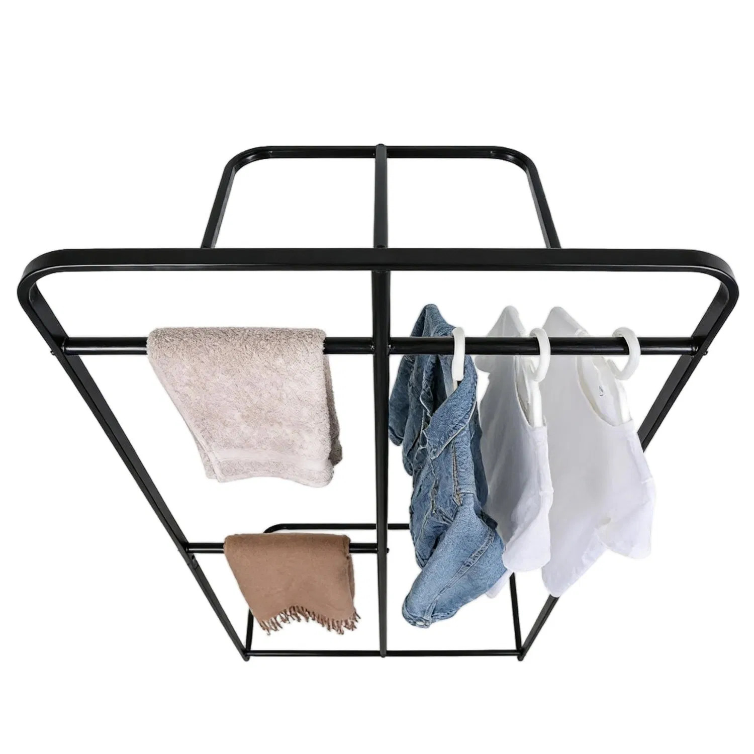 Minimalist Black Metal Coat Rack with Multi-Hook Storage for Bedroom &amp; Entryway