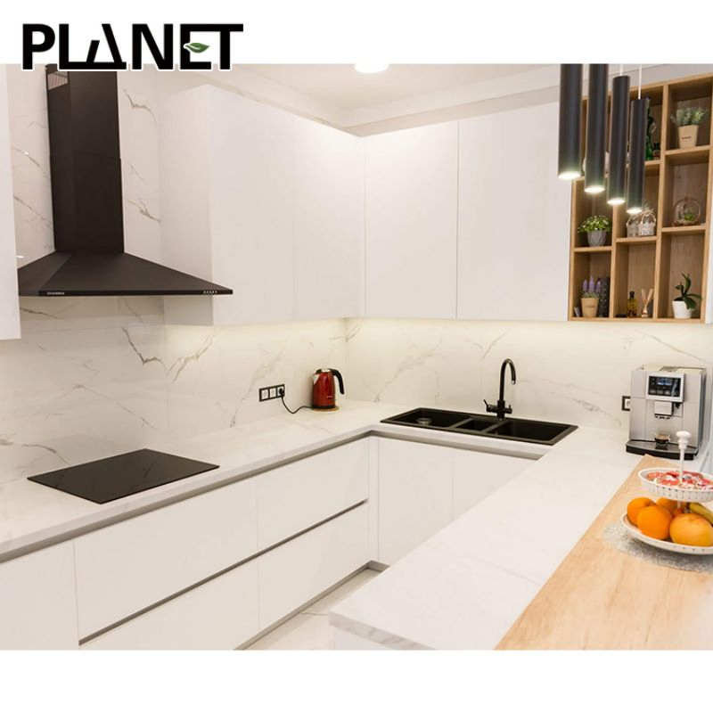 High End House Pantry Cupboard Furniture Set Design Modern Luxury White PVC Foam Board MDF Wood Modular Kitchen Cabinet