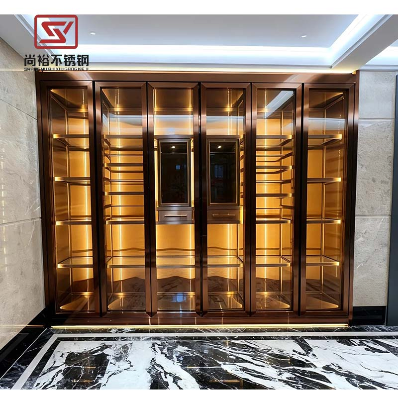 Restaurant Wine Display Rack Storage Cabinet Luxury Stainless Steel Wine Cellar Cabinet