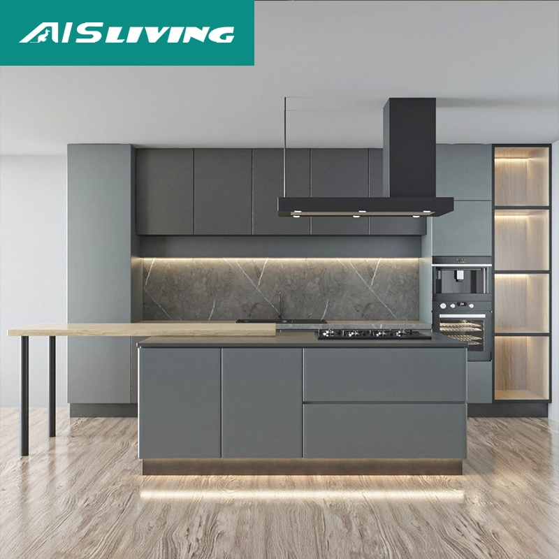 China Dark Gray 12 Inch Deep Aluminum Wall Microwave Pantry Cupboard Unit Painting Over Painted Kitchen Cabinets for Sale