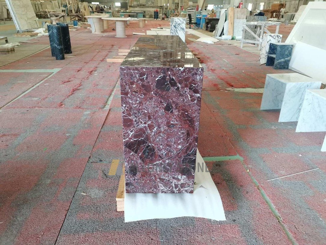 Wholesale Price European Minimalist Style Arch Italian Rosso Levento Red Marble Console Table for Stone Furniture Hallway