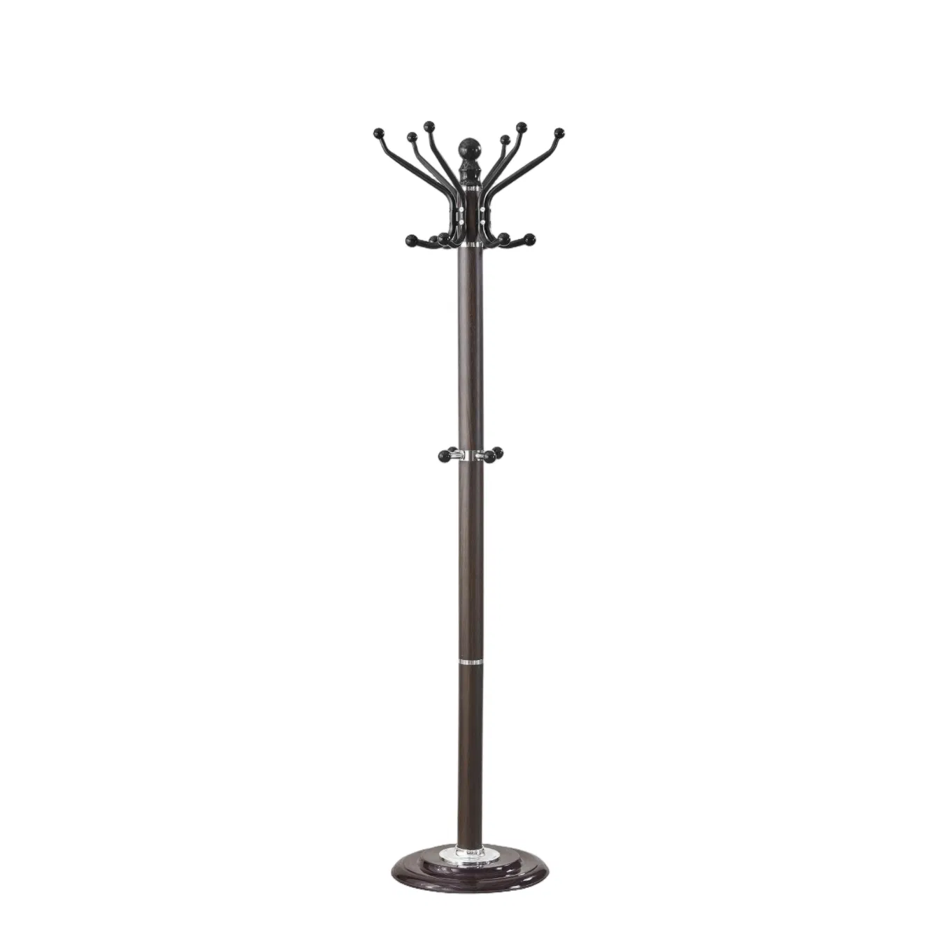 Coat Rack - Classic Multi-Hook Brown Cloth Hanger with Ball-Tip Hooks and Stable Base for Home Office Entryway Bedroom Furniture