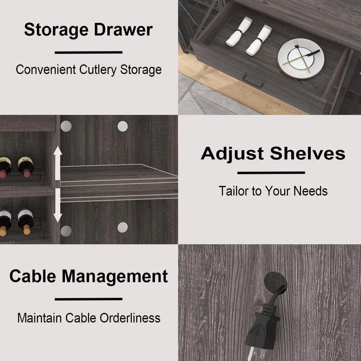 Modern Wood Grain Metal Large Wine Liquor Cabinet with Rack