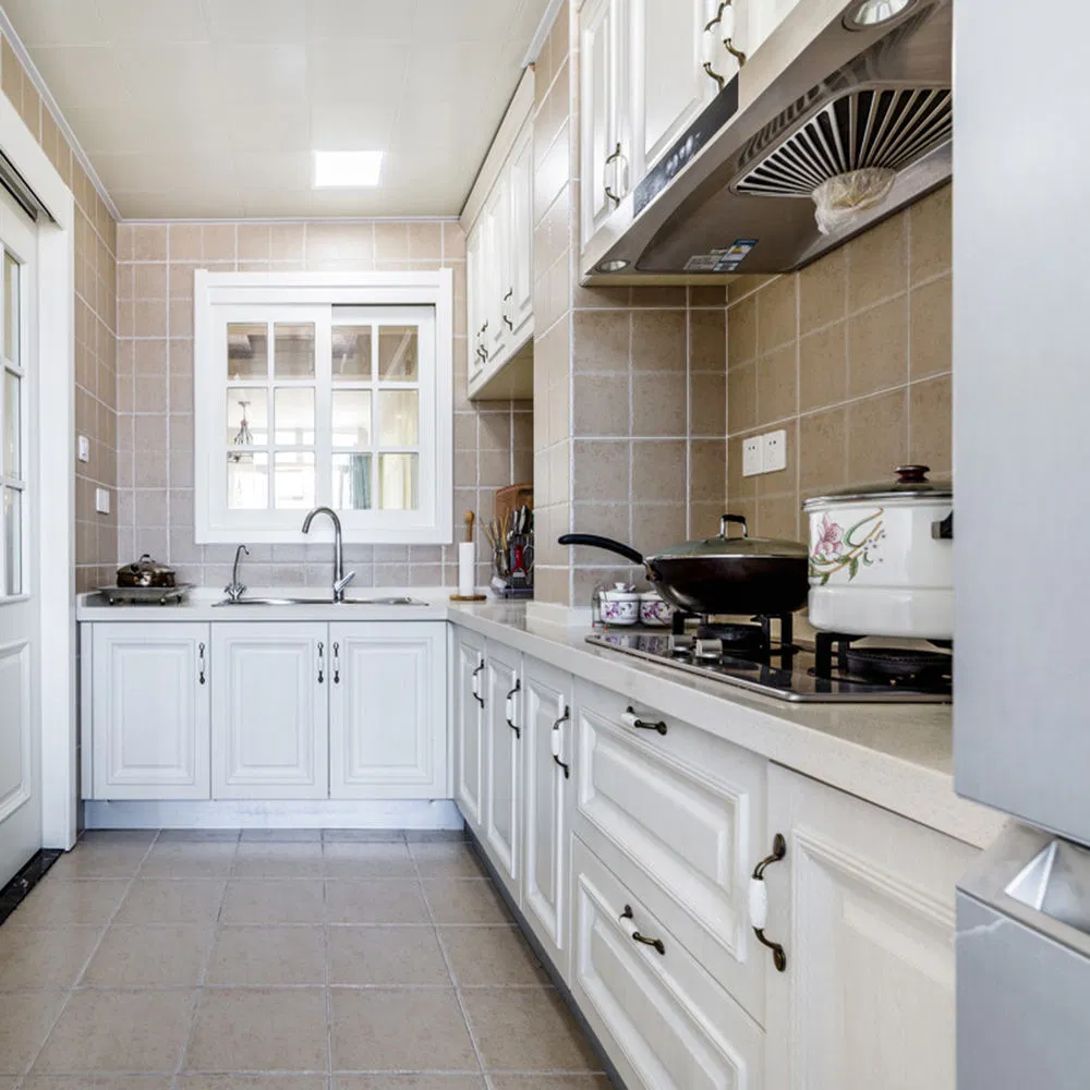 Solid Wood Shaker Door Kitchen Cabinet Unit Black Lacquer L Shape Kitchen Cabinet Pantry Furniture with Quartz Stone Countertop