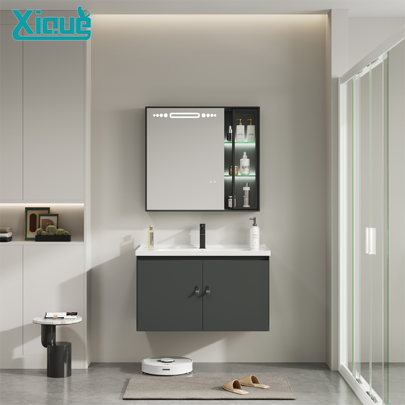 Modern Wall Mount Storage Cabinets Furniture Floating Bathroom Mirror Vanity with LED