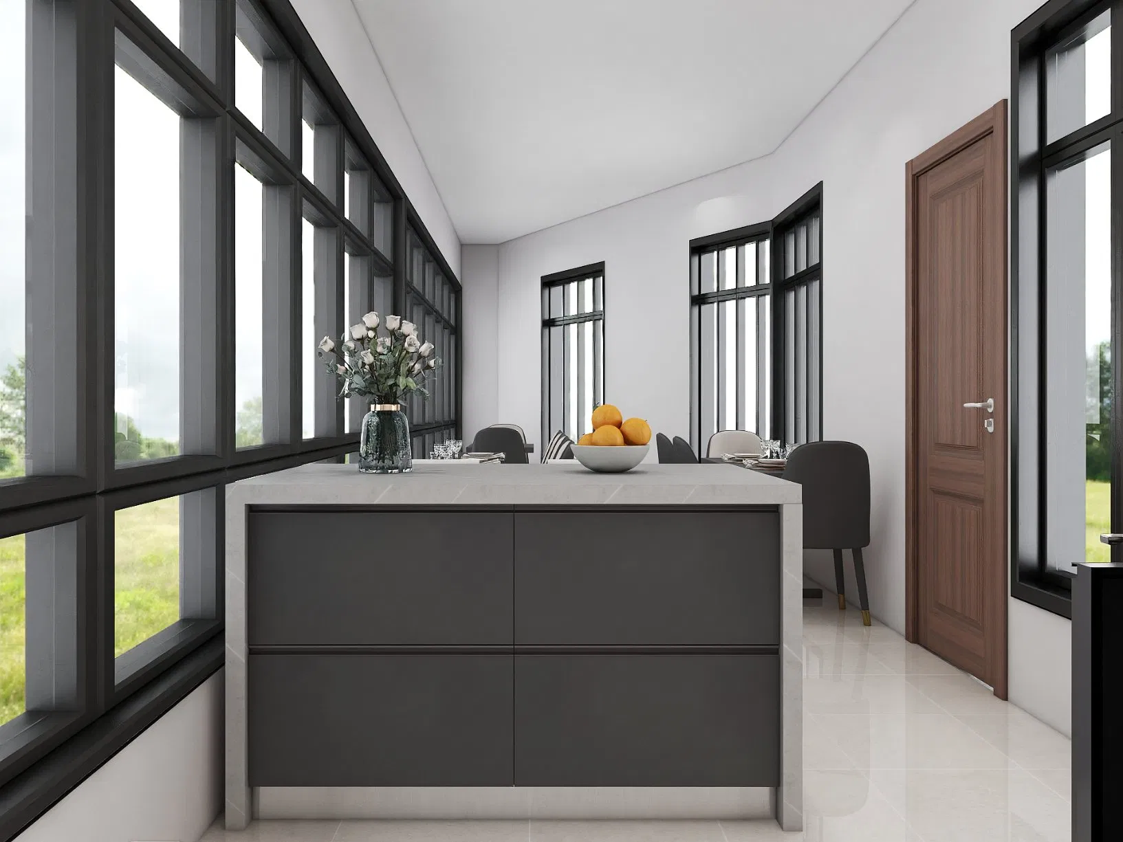 Small Kitchen Cabinet Modern Black and Wood Tone Pantry