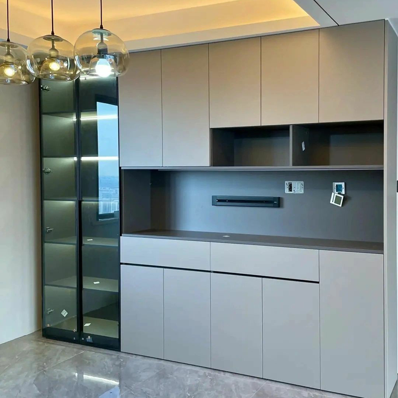 Electric Wood Carving Modular Glass Wine Cabinet Living Room Furniture Metal Storage Drawer Vintage Corner Display Cabinet for Restaurant Nightclub