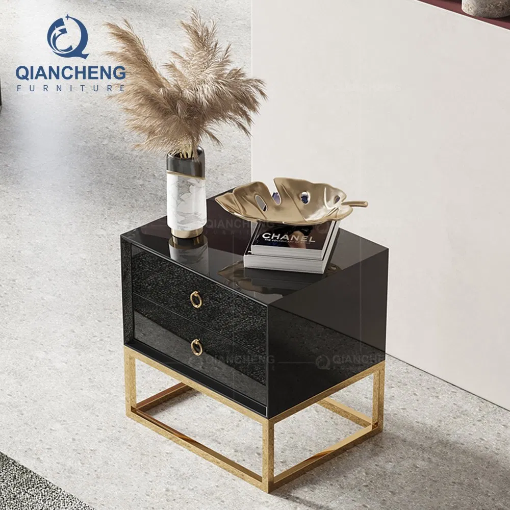 Wholesale Stainless Steel Modern Nightstand Two Layer Drawers Bedside Table