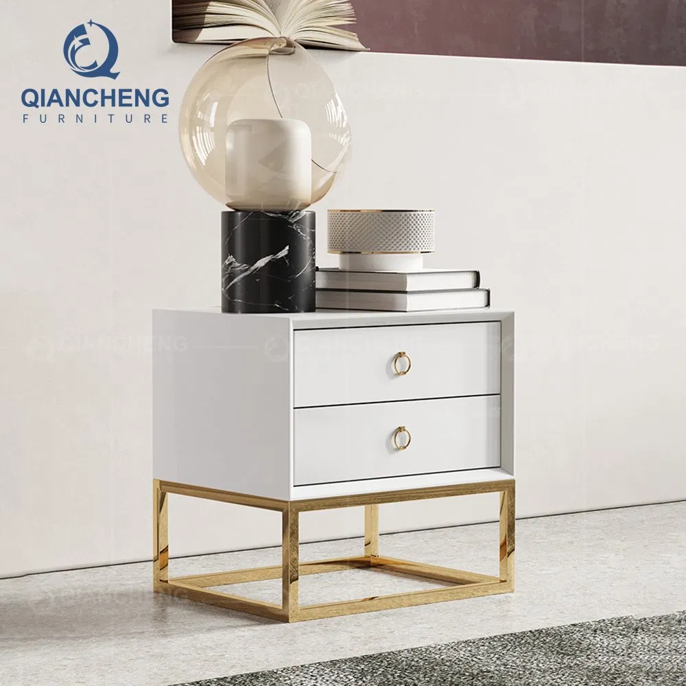 Wholesale Stainless Steel Modern Nightstand Two Layer Drawers Bedside Table