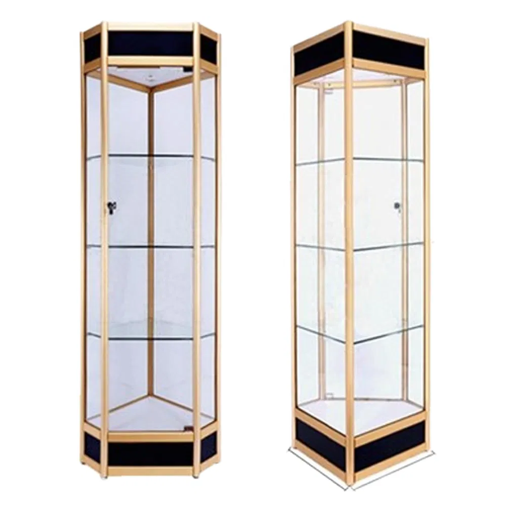 High End Corner Display Cabinet in Gold/Black/Silver/White with Thickened Base and LED Light Box Made of Wood/Metal/Glass/Acrylic/MDF for Toy/Garage Kit Display