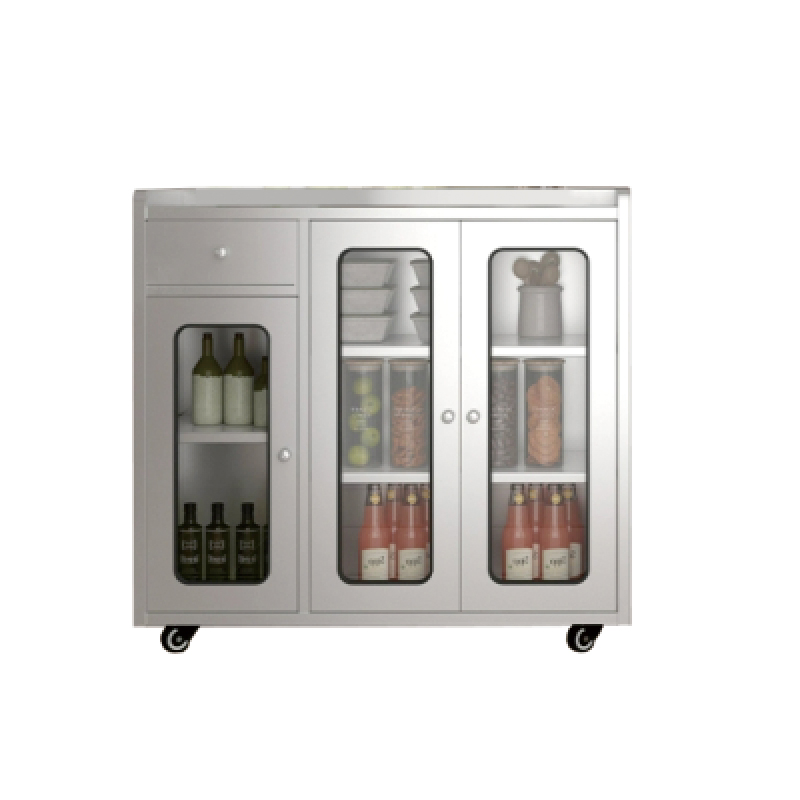 Stainless Steel 201 and Glass Kitchen Pantry Cabinet Hospital Medical Cabinet