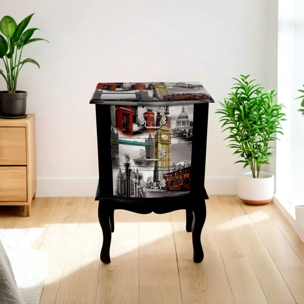 Bedside Table Sofa Side Table with Storage Cabinet &amp; Drawer, Wooden Bedside Table End Nightstand for Bedroom,