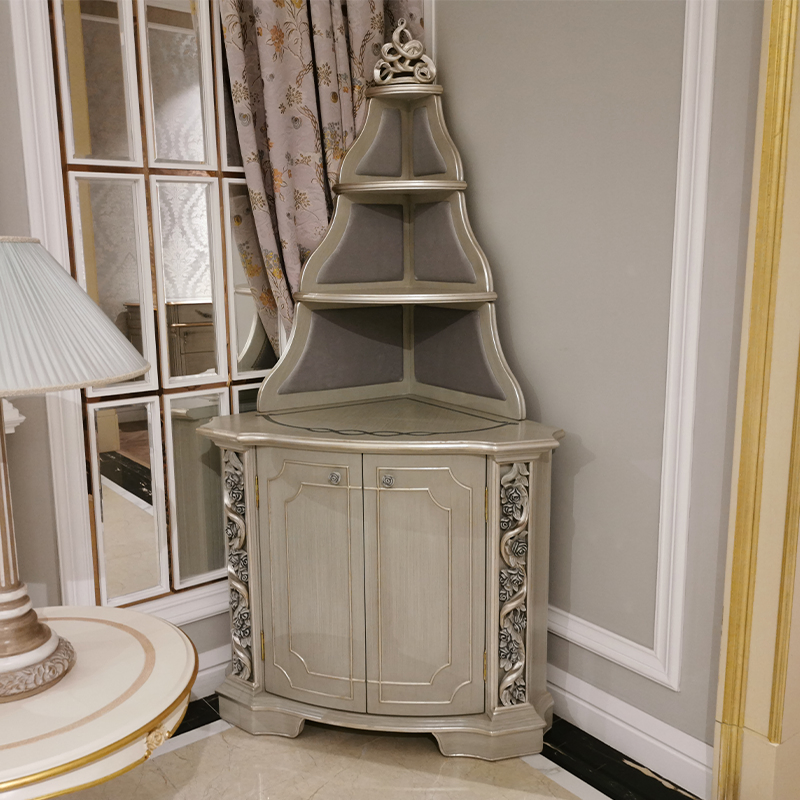 Luxurious Hand Made Carved Wood Vitrine Wooden Display Cabinet Classical Antique Corner Wine Cabinet Bookcase