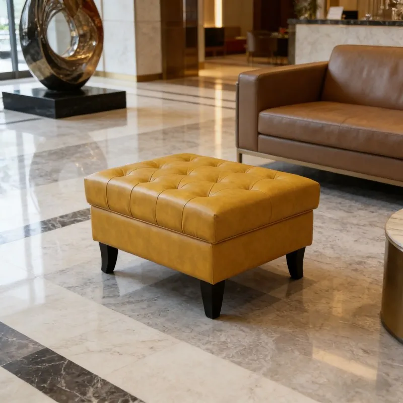 Button Tufted Footrest Stool