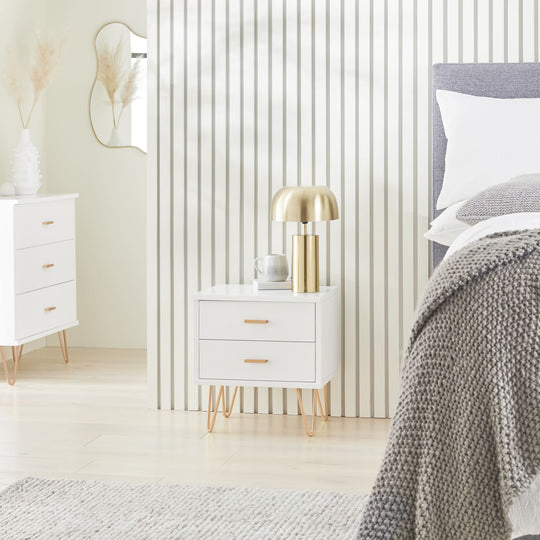 Modern Black White Wooden 2 Drawer Nightstands, Contemporary Storage Bedside Table, Industrial Cabinet Lamp Table