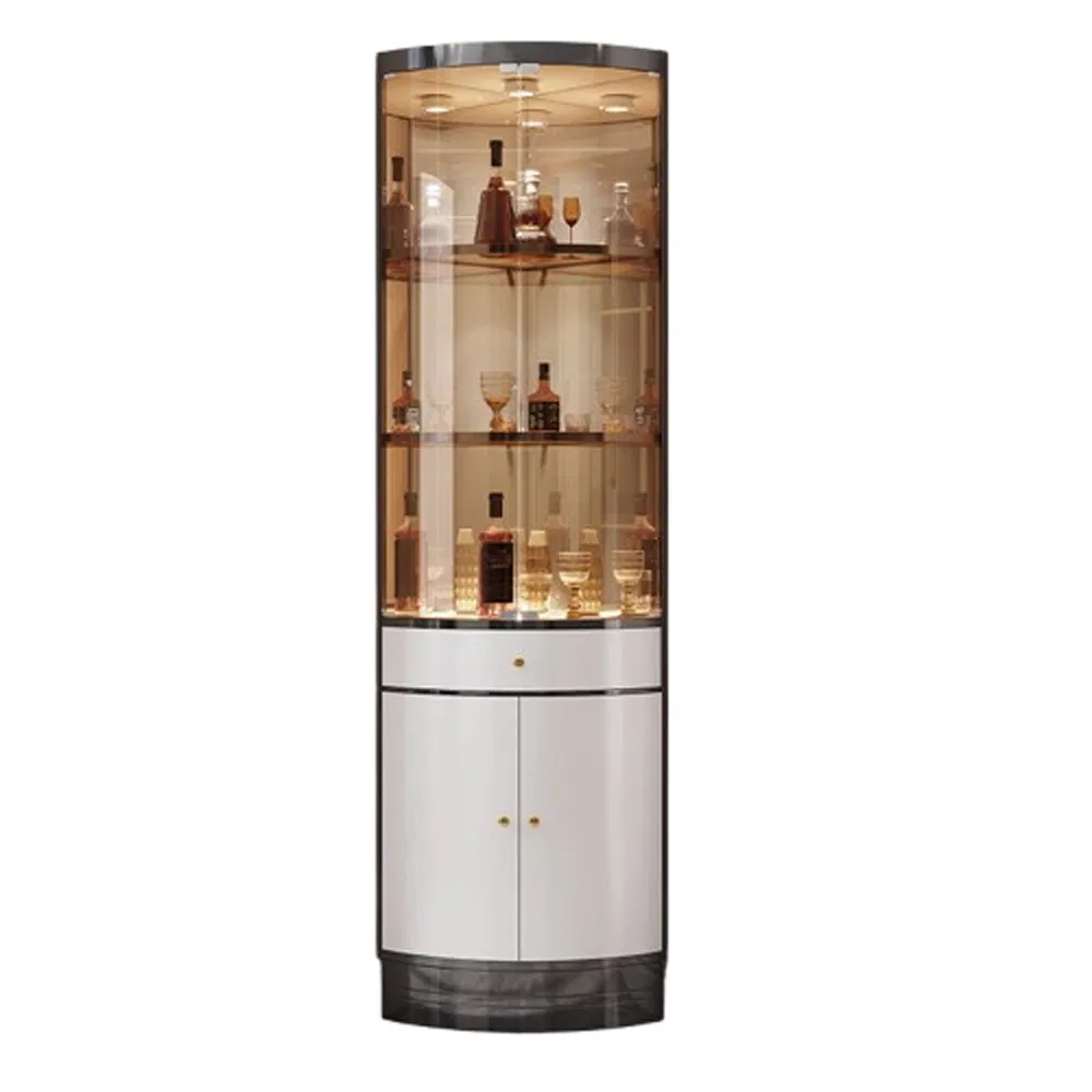 Best Selling Dust Proof Corner Display Cabinet in Gold/Black/White/Silver with Glass Door and LED Light Made of Wood/Metal/Glass/Acrylic/MDF for Wine Display