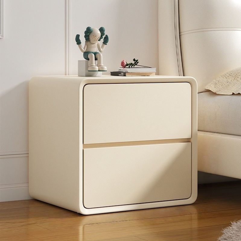 Nordic Luxury Smart Bedside Table Wood White Black Dark Brown Beige Gray Cream Style Nightstand