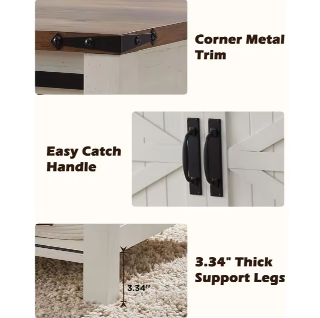 Adjustable Shelf Lift Top Coffee Table with Sliding Barn Door Hidden Storage