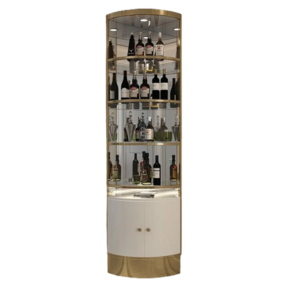 Best Selling Dust Proof Corner Display Cabinet in Gold/Black/White/Silver with Glass Door and LED Light Made of Wood/Metal/Glass/Acrylic/MDF for Wine Display