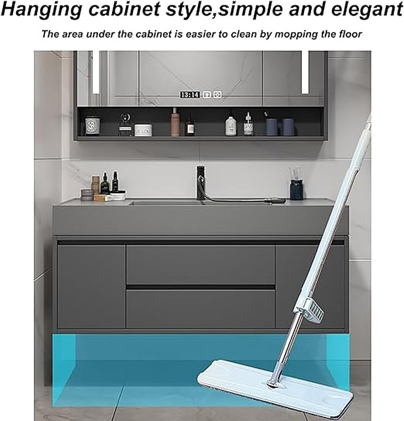 Wholesale Sophisticated Gray Waterproof Floating Bathroom Vanity with Single Sink Mirror Cabinet for Modern Hotels and Condos