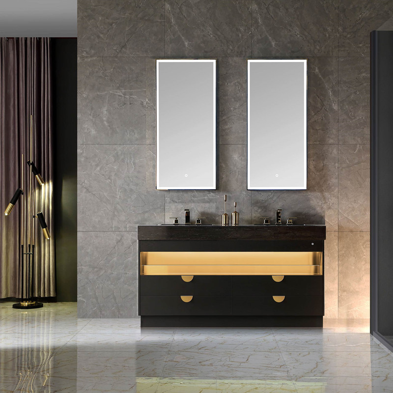 Wholesale Luxury Rubber Wood Chinese Bathroom Vanity with Double Sink for Hotels and Resorts