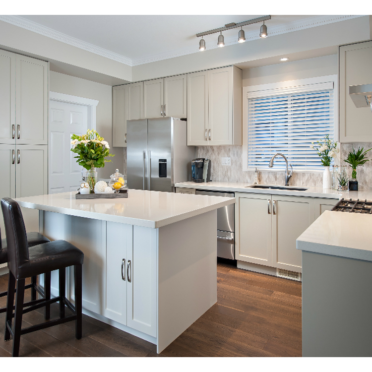 Custom Kitchen Furniture Modern Style White Island Shaker Plywood Pantry Storage Wood Modern Kitchen Cabinet