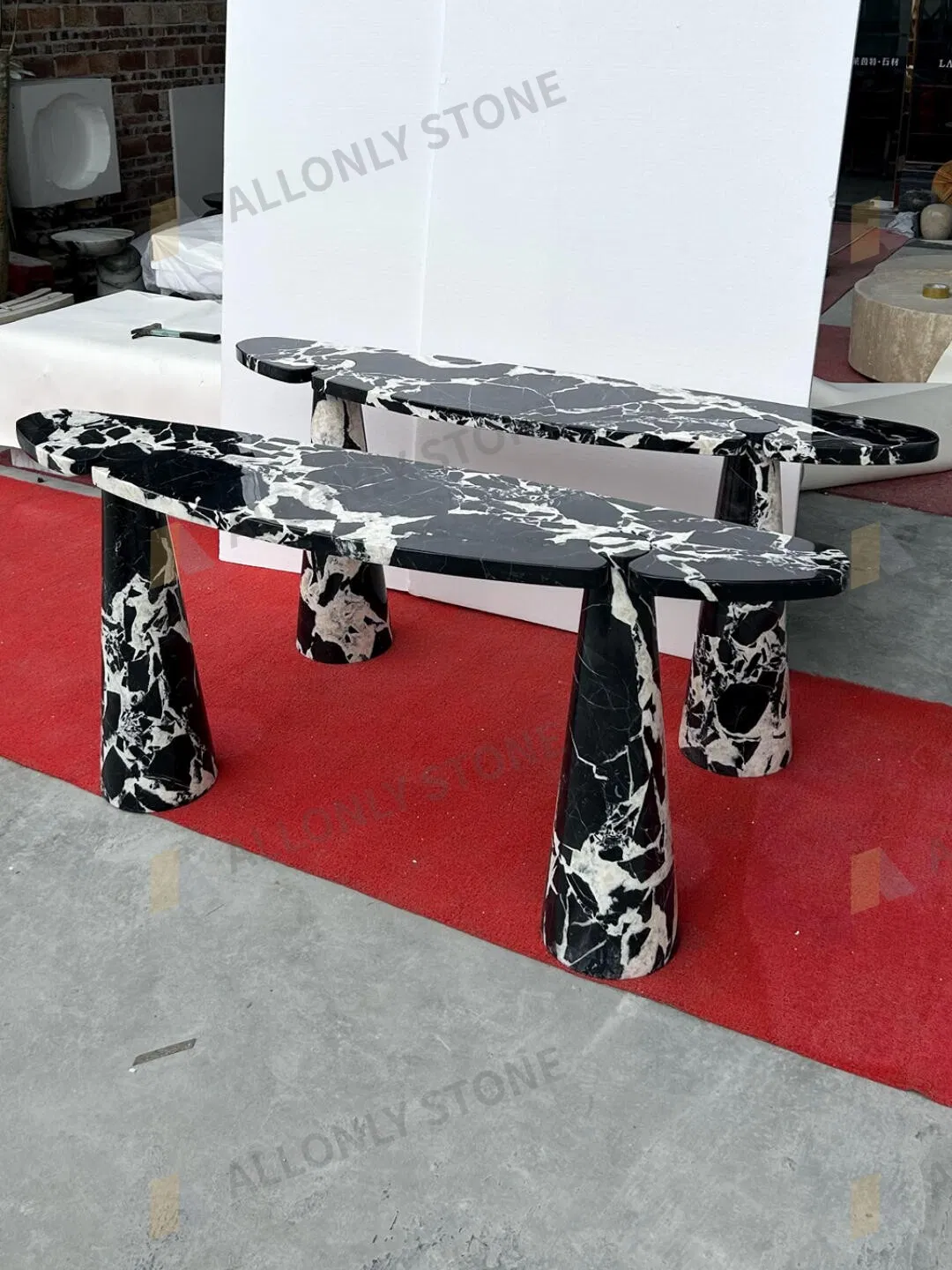 Luxury High End Natural Stone Decorative Long Hallway Simple Stone Console Table Living Room Furniture Napolean Black Arch Marble Console Table